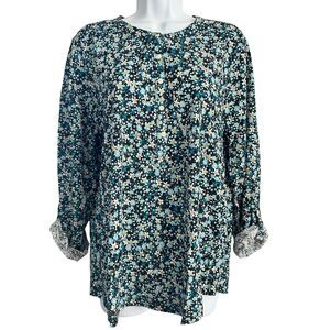 Style & Co Teal Ditsy Floral Roll Up Sleeve Knit Top Size XL NWT